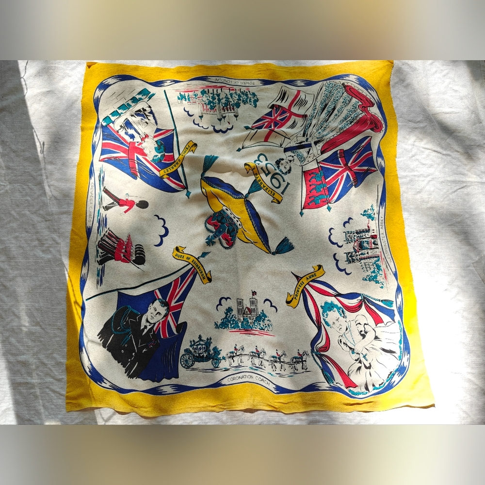 Colorful Vintage Scarf with British Motifs